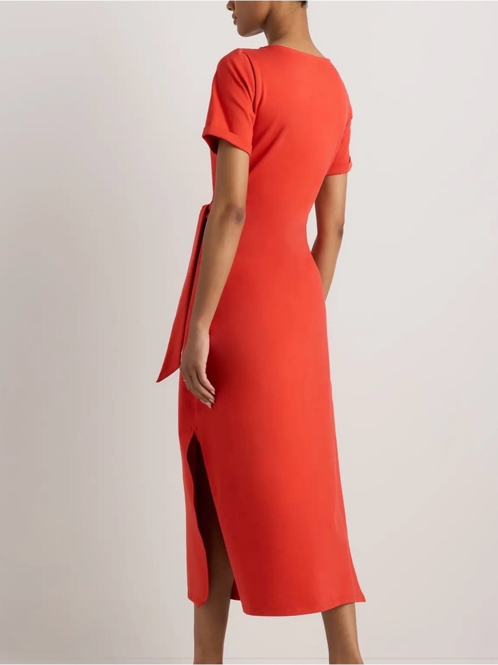 Quince Stretch Organic Cotton Jersey Side Tie Midi Dress Chili Red 
Small NWT - Picture 4 of 10